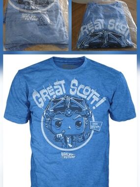 🔥NWT Funko Blue 'Great Scott!' Doc Brown Graphic Tee XLARGE & FREE GIFT